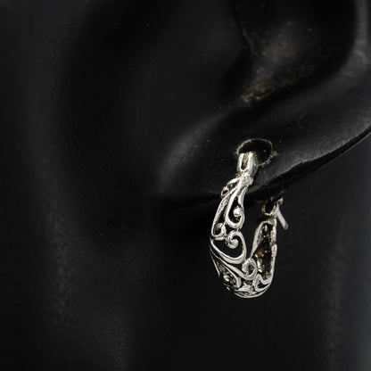 Small Sterling Silver Filigree Hoop Earrings, french Clasp - Silvertree Jewelry #