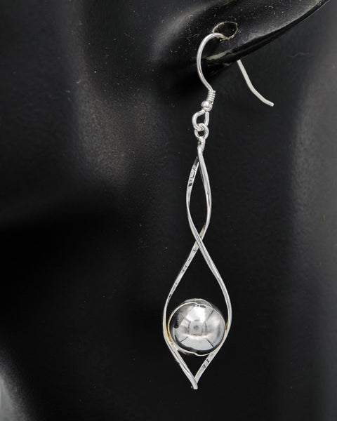 Sterling silver twisted wire earring with a ball