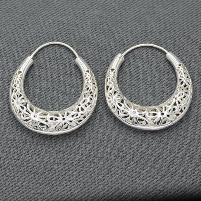Sterling silver hinged cut out flower hoops