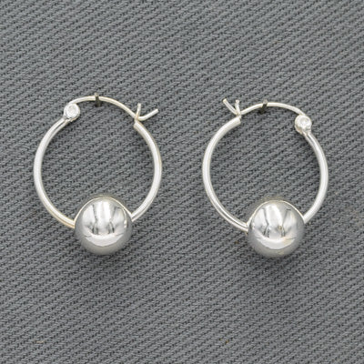 Sterling silver hoop earrings with a ball Small