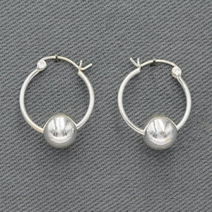 Sterling silver hoop earrings with a ball Small