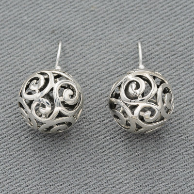 Sterling silver hollow patterned ball earring