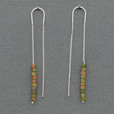 Sterling silver thread through unakite earrings