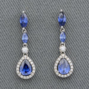 Sterling silver blue cubic teardrop  earrings