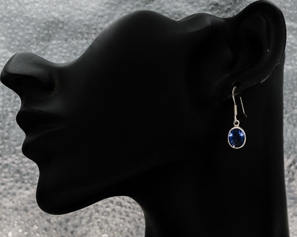 Sterling silver blue cubic oval drop earrings