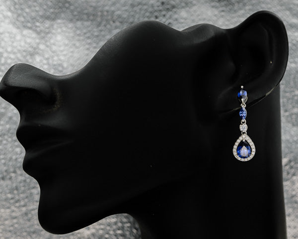 Sterling silver blue cubic teardrop  earrings