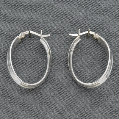 Sterling silver stripe oval hoops