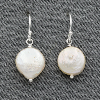 Sterling silver coin pearl earring