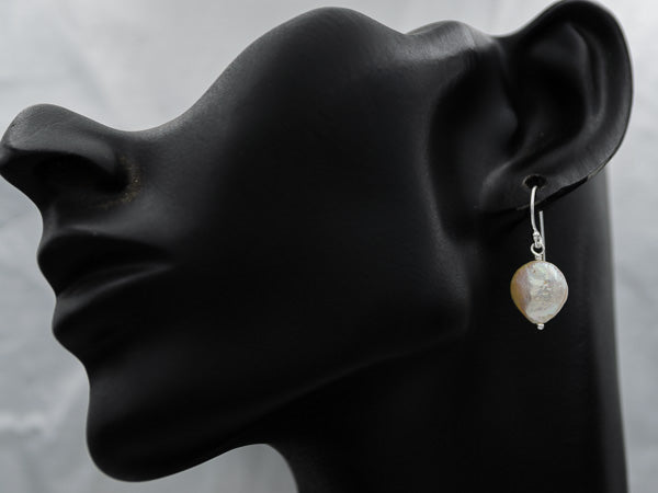 Sterling silver coin pearl earring