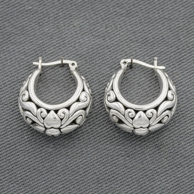 Sterling silver puffed bali style hoop