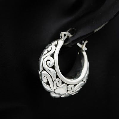 Sterling silver puffed bali style hoop