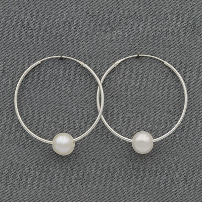 Sterling silver sleeper 3.5 cm with an 8 mm pearl