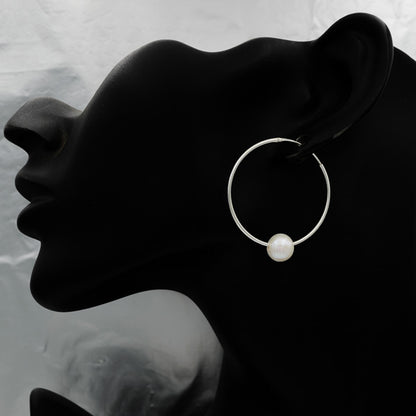 Sterling silver sleeper 3.5 cm with an 8 mm pearl