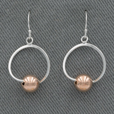 Sterling silver circle danglers with rose gold ball