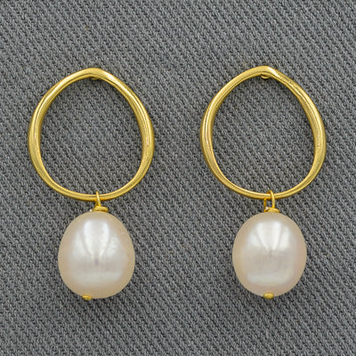 Sterling silver gold plated loop pearl earring