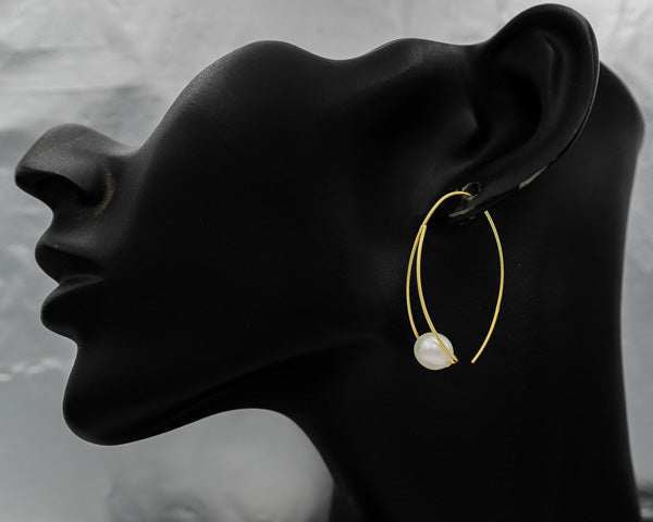 Sterling silver plated in gold pearl in a loop earring