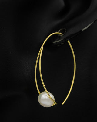 Sterling silver plated in gold pearl in a loop earring