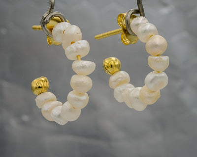 Gold plated pearl hoops S