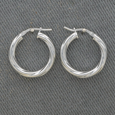 Sterling silver twisted hoops medium