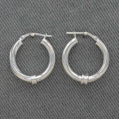 Sterling silver plain/twisted hoop medium