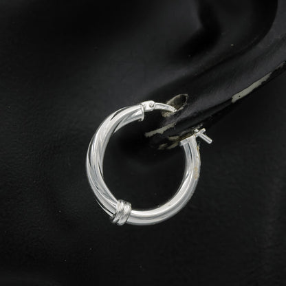 Sterling silver plain/twisted hoop medium