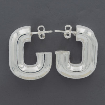 Sterling Silver Puffed Rectangle Hoop Earrings