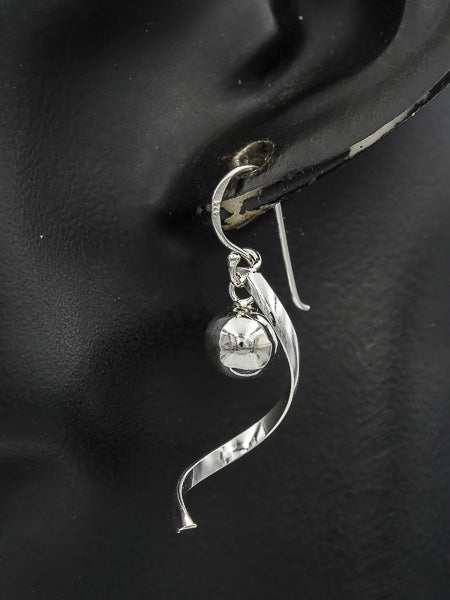 Sterling silver ball with a silver twirl earring