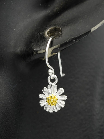 Sterling silver daisy with gold plated stamen danglers