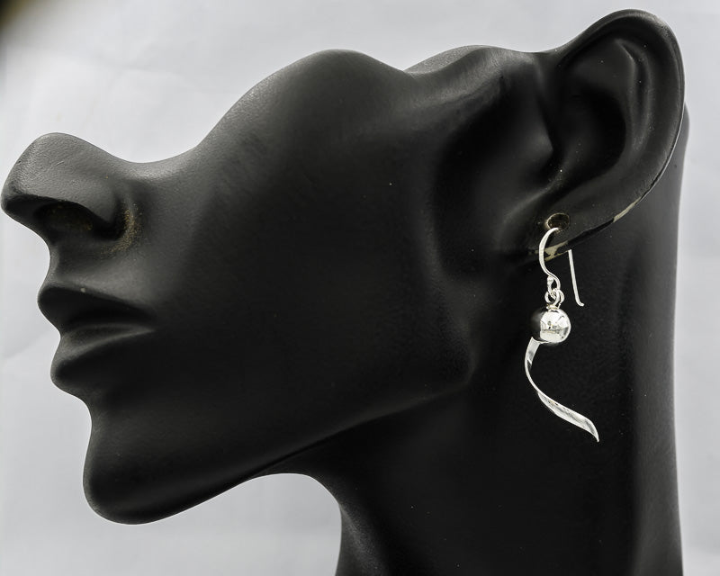 Sterling silver ball with a silver twirl earring