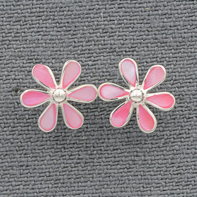 Mother of pearl daisy studs set in silver