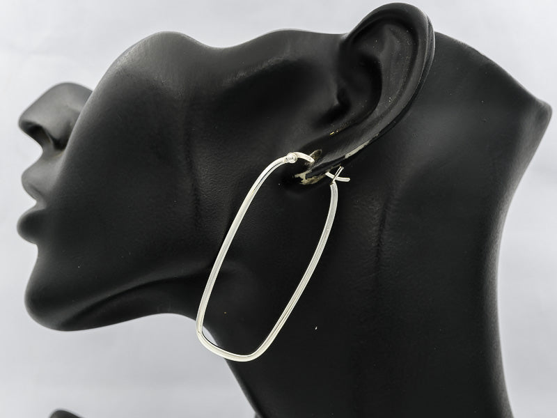 Sterling silver elongated rectangular hoops