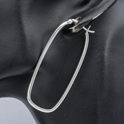 Sterling silver elongated rectangular hoops
