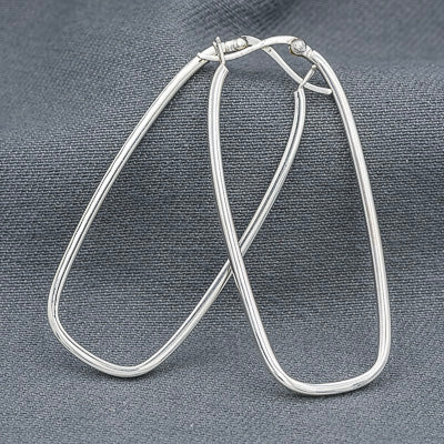 Sterling silver elongated rectangular hoops