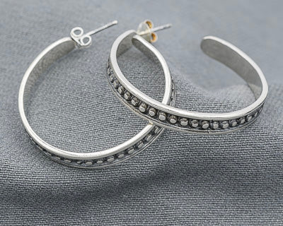 Sterling silver dotted hoops