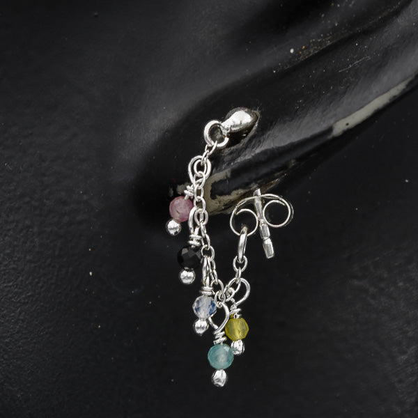 Sterling silver chain earring with stones