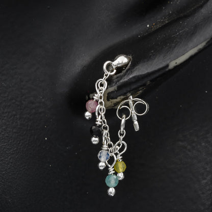 Sterling silver chain earring with stones