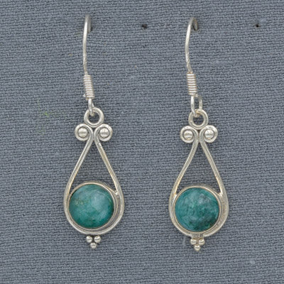 Malachite danglers set in pear shape frame silver