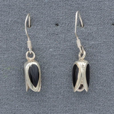 Sterling silver tulip with black onyx earrings
