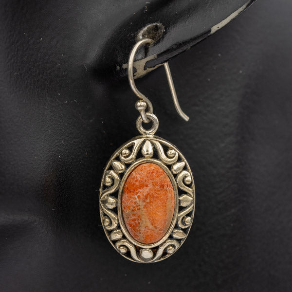 Sponge Coral Earrings in Bali Style Sterling Silver Setting - Silvertree Jewelry #