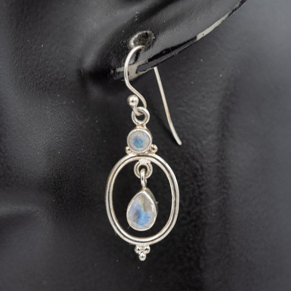 Moonstone set in silver oval frame danglers - Silvertree Jewelry #