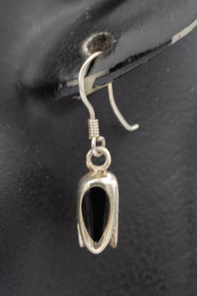 Sterling silver tulip with black onyx earrings
