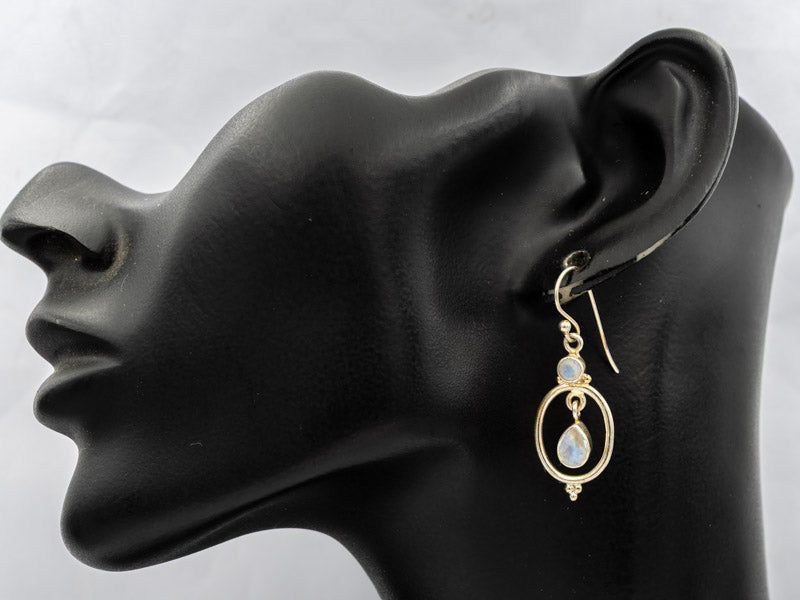 Moonstone set in silver oval frame danglers - Silvertree Jewelry #