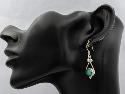 Malachite danglers set in pear shape frame silver - Silvertree Jewelry #
