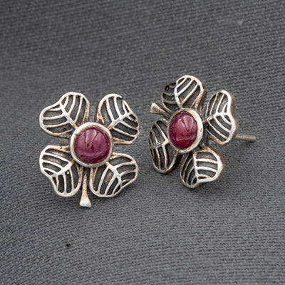 Sterling Silver Clover Earrings with Tourmaline Stone