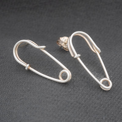 Sterling Silver Safety Pin Stud Earrings 2.2cm