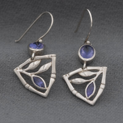 Sterling Silver Iolite Leaf Drop Earrings
