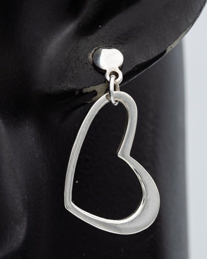 Sterling Silver Open Heart Drop Earrings Modern Style