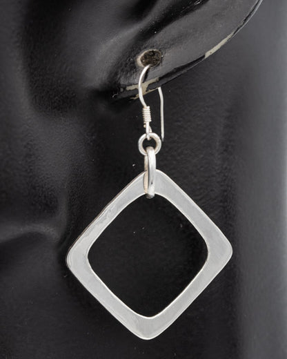 Sterling Silver Open Square Drop Earrings 2.8cm