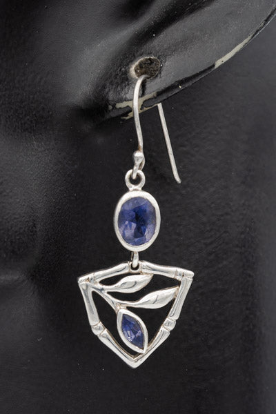 Sterling Silver Iolite Leaf Drop Earrings