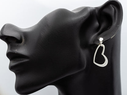 Sterling Silver Open Heart Drop Earrings Modern Style